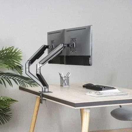 Soporte de Mesa para 2 Monitores TooQ DB4132TNR-G/ Giratorio/ Inclinable/ hasta 9kg - PixelPlaza