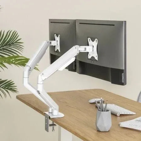 Soporte de Mesa para 2 Monitores TooQ DB4132TNR-W/ Giratorio/ Inclinable/ hasta 9kg - PixelPlaza
