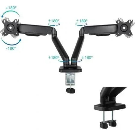 Soporte de Mesa para 2 Monitores TooQ DB5132TNR-B/ Giratorio/ Inclinable/ hasta 9kg - PixelPlaza
