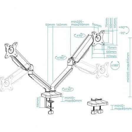 Soporte de Mesa para 2 Monitores TooQ DB5132TNR-B/ Giratorio/ Inclinable/ hasta 9kg - PixelPlaza