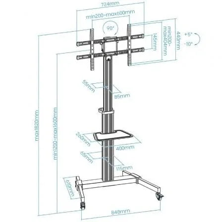 Soporte de Suelo Inclinable/ Ajustable con Ruedas TooQ FS1886M-B para TV de 37-86"/ hasta 50kg - PixelPlaza