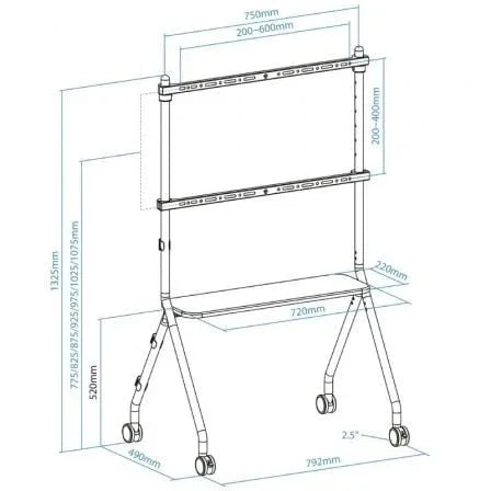 Soporte de Suelo con Ruedas TooQ iLOVE FS20207M-W para TV de 49-80"/ hasta 50kg - PixelPlaza