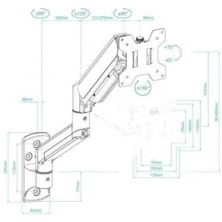 Soporte de Pared para Monitor TooQ LP1334TNR-B/ Giratorio/ Inclinable/ Rotatorio/ hasta 10kg - PixelPlaza