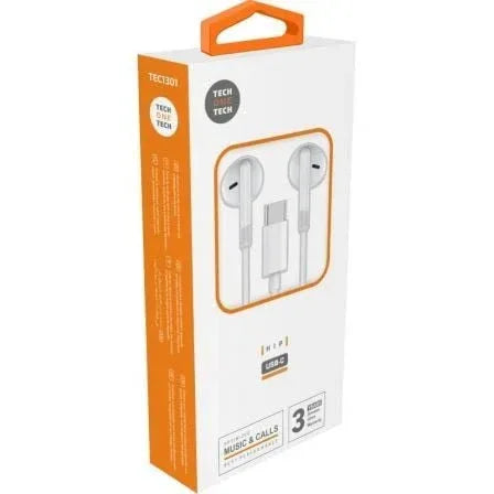 Auriculares Intrauditivos Tech One Tech earTECH TEC1301/ con Micrófono/ USB Tipo-C/ Blancos - PixelPlaza