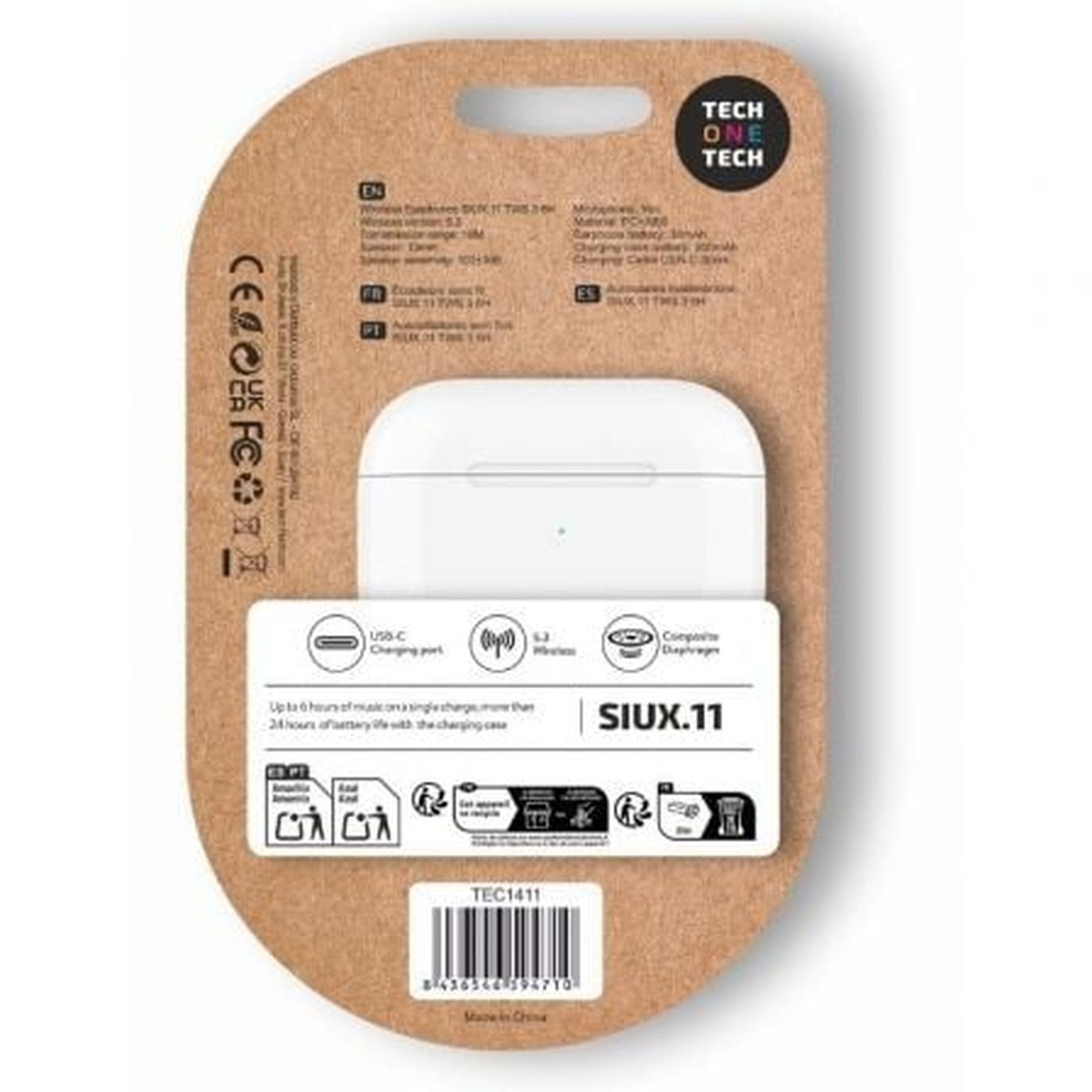 Auriculares Bluetooth Tech One Tech SIUX.11 TEC1411/ con estuche de carga/ Autonomía 6h/ Blancos