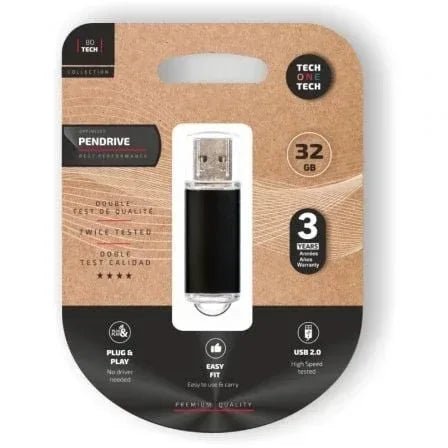Pendrive 32GB Tech One Tech Basic USB 2.0/ Negro - PixelPlaza