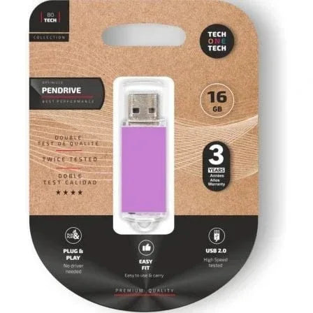 Pendrive 16GB Tech One Tech Basic USB 2.0/ Purpura Claro - PixelPlaza