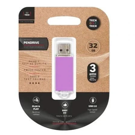 Pendrive 32GB Tech One Tech Basic USB 2.0/ Purpura Claro - PixelPlaza