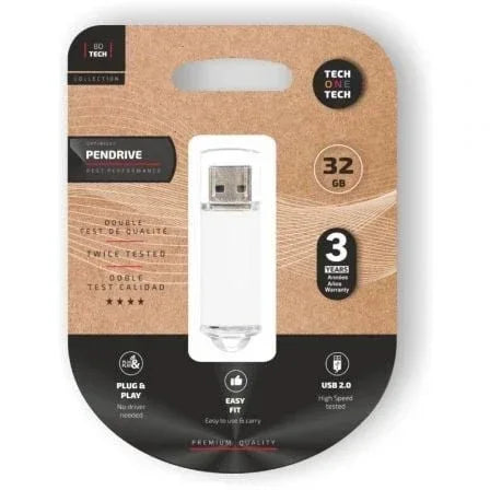 Pendrive 32GB Tech One Tech Basic USB 2.0/ Blanco - PixelPlaza