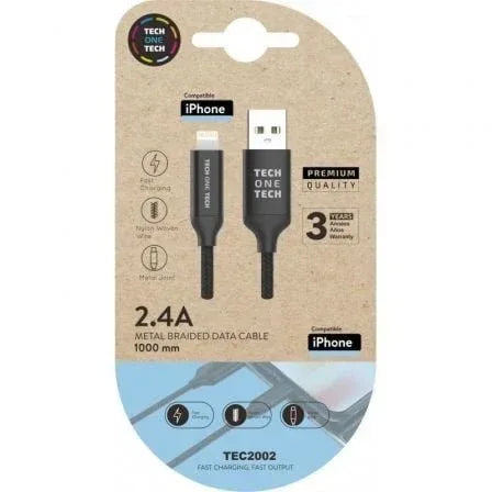 Cable USB 2.0 Tech One Tech TEC2002/ USB Macho - Lightning Macho/ 480Mbps/ 1m/ Negro - PixelPlaza
