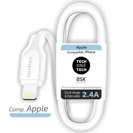 Cable USB 2.0 Lightning Tech One Tech TEC2902/ Lightning Macho - USB Macho/ 1m/ Blanco - PixelPlaza
