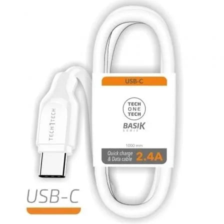 Cable USB Tipo-C Tech One Tech TEC2903/ USB Tipo-C Macho - USB Macho/ 1m/ Blanco - PixelPlaza