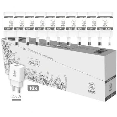 Pack 10 Cargadores de Pared Tech One Tech Basik TEC2954/ 1xUSB/ 12W - PixelPlaza