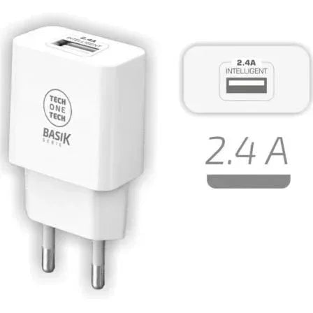 Cargador de Pared Tech One Tech TEC2904/ 1xUSB/ 2.4A/ Blanco - PixelPlaza