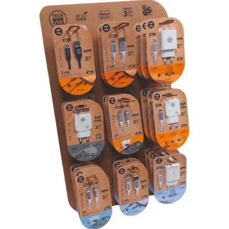 Expositor de Cargadores GaN y Cables Tech One Tech EKO 400903/ 9 ganchos/ Incluye 27 Productos - PixelPlaza