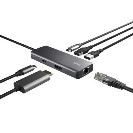 Docking USB Tipo-C Trust Dalyx/ 2xUSB/ 2xUSB Tipo-C/ 1xHDMI 4K/ 1xRJ45/ Gris - PixelPlaza
