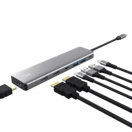 Docking USB Tipo-C Trust Dalyx/ 2xUSB/ 2xHDMI 4K/ 1xDisplayPort/ 1xUSB Tipo-C PD/ Gris - PixelPlaza