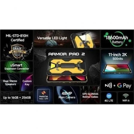 Tablet Rugerizada Ulefone Armor Pad 2 11"/ 8GB/ 256GB/ Octacore/ 4G/ Negro y Amarillo - PixelPlaza