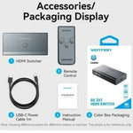 Switch Conmutador 8K HDMI 2.1 Vention AKRH0 HDMI Hembra/ 3x HDMI Hembra/ 1x USB Tipo-C DP - PixelPlaza