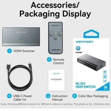 Switch Conmutador 8K HDMI 2.1 Vention AKRH0 HDMI Hembra/ 3x HDMI Hembra/ 1x USB Tipo-C DP - PixelPlaza