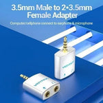 Adaptador Audio Vention BDBW0/ Jack 3.5 Macho - 2x Jack 3.5 Hembra/ Blanco - PixelPlaza