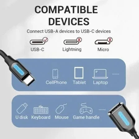 Cable USB 2.0 Vention CCSBB/ USB Tipo-C Macho - USB Hembra/ 15cm/ 480Mbps/ Negro - PixelPlaza