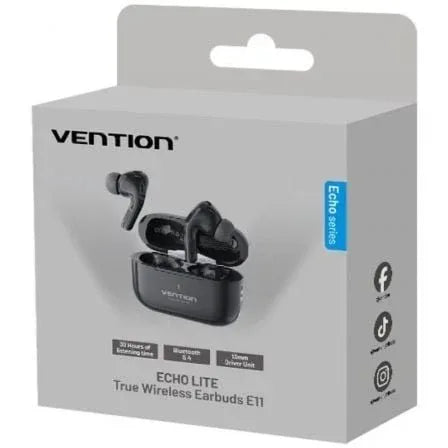 Auriculares Bluetooth Vention Echo Lite E11 con estuche de carga/ Autonomía 6h/ Negros - PixelPlaza