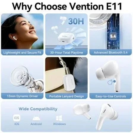 Auriculares Bluetooth Vention Echo Lite E11 con estuche de carga/ Autonomía 6h/ Blancos - PixelPlaza