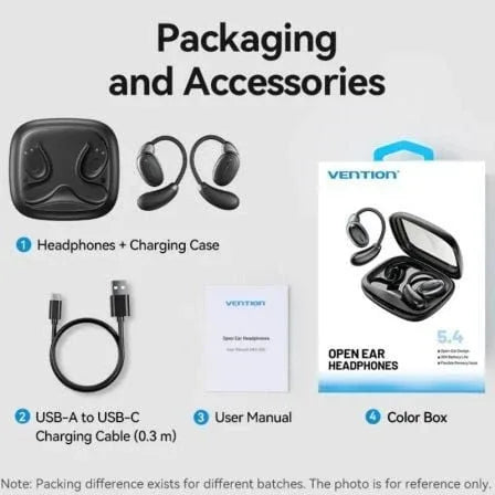 Auriculares Deportivos Bluetooth Vention Open Ear OpenBeat O15 NBTB0 con estuche de carga/ Negros - PixelPlaza