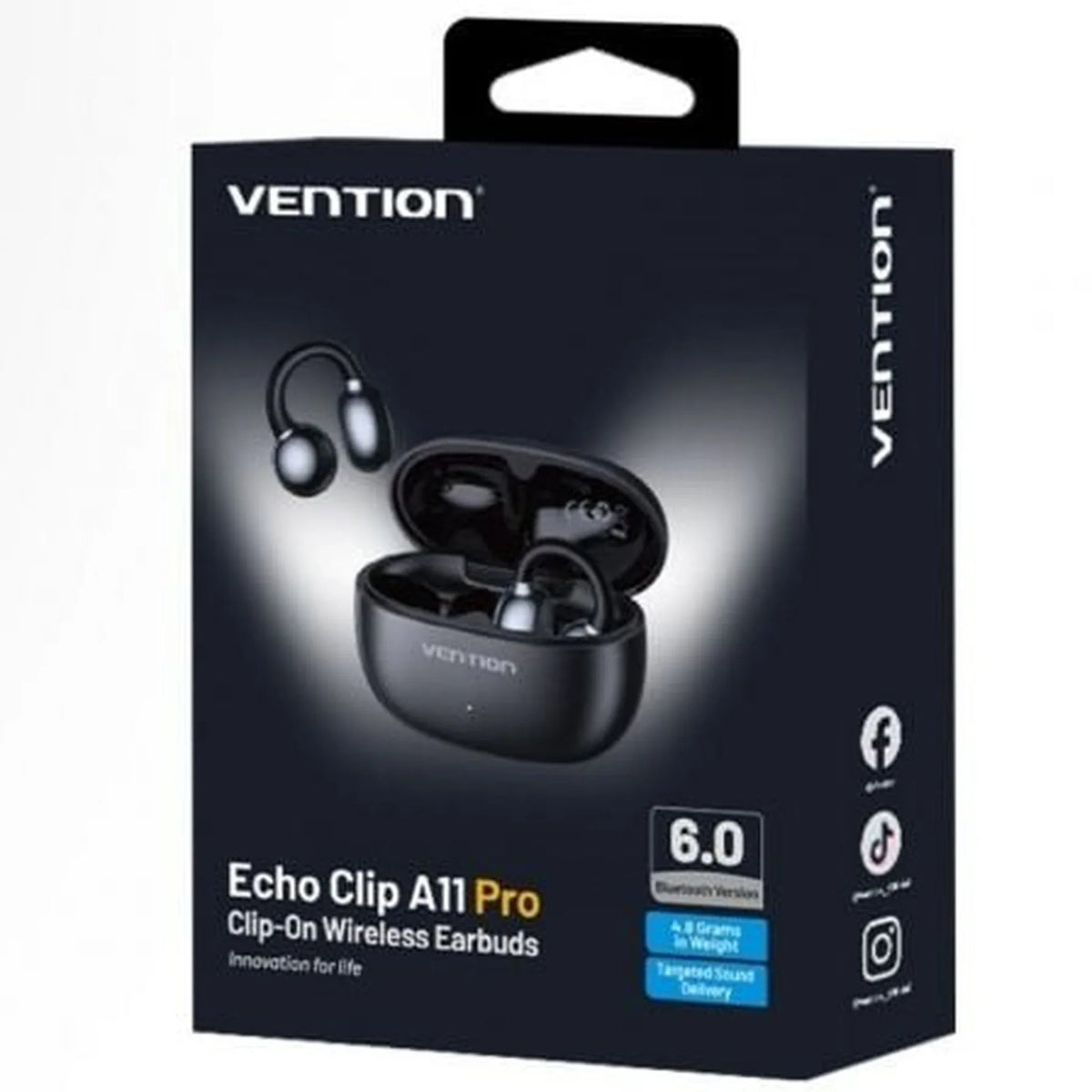 Auriculares Bluetooth Vention Echo Clip A11 Pro con estuche de carga/ Autonomía 6h/ Negro - PixelPlaza