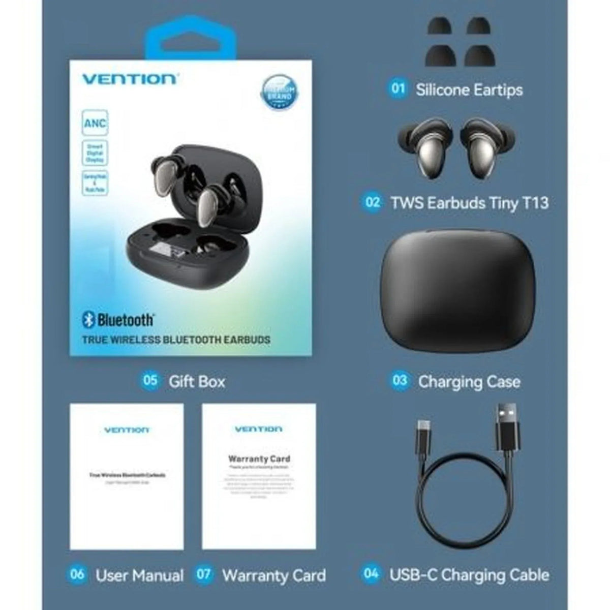 Auriculares Bluetooth Vention Tiny T13 NBNB0 con estuche de carga/ Autonomía 6h/ Negros - PixelPlaza
