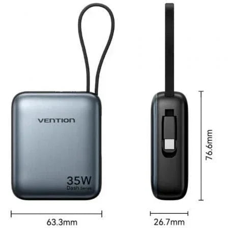 Powerbank 10000mAh Vention FHEH0/ 35W/ Gris/ Incluye Cable USB Tipo-C - PixelPlaza
