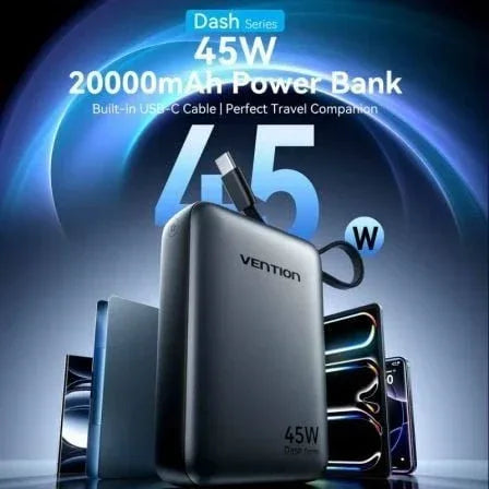 Powerbank 20000mAh Vention FHGN0/ 45W/ Beige/ Incluye Cable USB Tipo-C - PixelPlaza