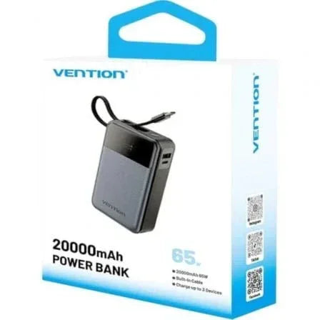 Powerbank 20000mAh Vention FHYB0/ 65W/ Gris/ Incluye Cable USB Tipo-C - PixelPlaza