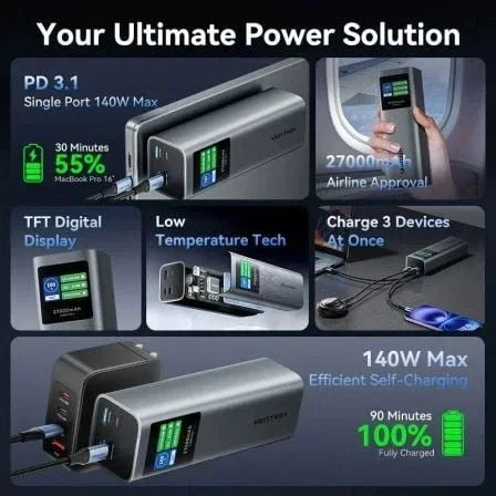 Powerbank 27000mAh Vention FKEH0/ 140W/ Gris - PixelPlaza