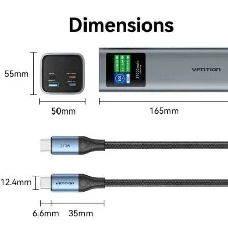 Powerbank 27000mAh Vention FKEH0/ 140W/ Gris - PixelPlaza
