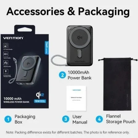 Powerbank 10000mAh Vention FKHH0/ 35W/ Wireless/ Gris/ Incluye Cable USB Tipo-C - PixelPlaza
