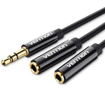 Cable Estéreo Vention BBSBY/ Jack 3.5 Macho - 2x Jack 3.5 Hembra/ 30cm/ Negro - PixelPlaza