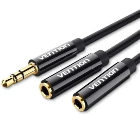 Cable Estéreo Vention BBSBY/ Jack 3.5 Macho - 2x Jack 3.5 Hembra/ 30cm/ Negro - PixelPlaza