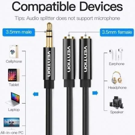 Cable Estéreo Vention BBSBY/ Jack 3.5 Macho - 2x Jack 3.5 Hembra/ 30cm/ Negro - PixelPlaza