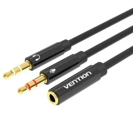Cable Estéreo Vention BBTBY/ 2x Jack 3.5 Macho - Jack 3.5 Hembra/ 30cm/ Negro - PixelPlaza