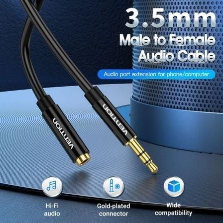 Cable Estéreo Vention BBZBD/ Jack 3.5 Macho - Jack 3.5 Hembra/ 50cm/ Negro - PixelPlaza