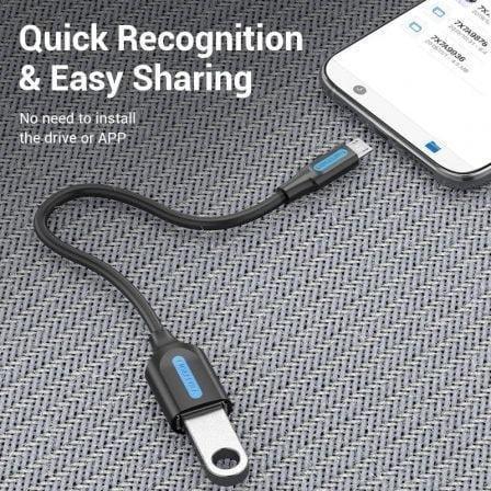 Cable USB 2.0 Vention CCUBB/ MicroUSB Macho - USB Hembra/ 480Mbps/ 15cm/ Negro - PixelPlaza