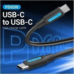 Cable USB 2.0 Tipo-C Vention COSBD/ USB Tipo-C Macho - USB Tipo-C Macho/ Hasta 60W/ 480Mbps/ 50cm/ Negro - PixelPlaza