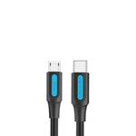 Cable USB 2.0 Tipo-C Vention COVBH/ USB Tipo-C Macho - MicroUSB Macho/ 480Mbps/ 2m/ Negro