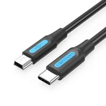 Cable USB 2.0 Tipo-C Vention COWBF/ USB Tipo-C Macho - MiniUSB Macho/ 480Mbps/ 1m/ Negro - PixelPlaza
