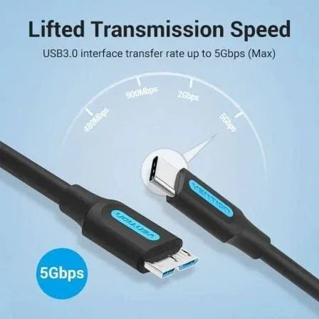 Cable USB 3.0 Vention CQABD/ microUSB Macho - USB Tipo-C Macho/ 5Gbps/ 50cm/ Negro - PixelPlaza