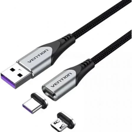 Cable USB 2.0 Vention CQNHD/ USB Macho/ MicroUSB Macho - USB Tipo-C Macho/ 480Mbps/ 50cm/ Gris - PixelPlaza