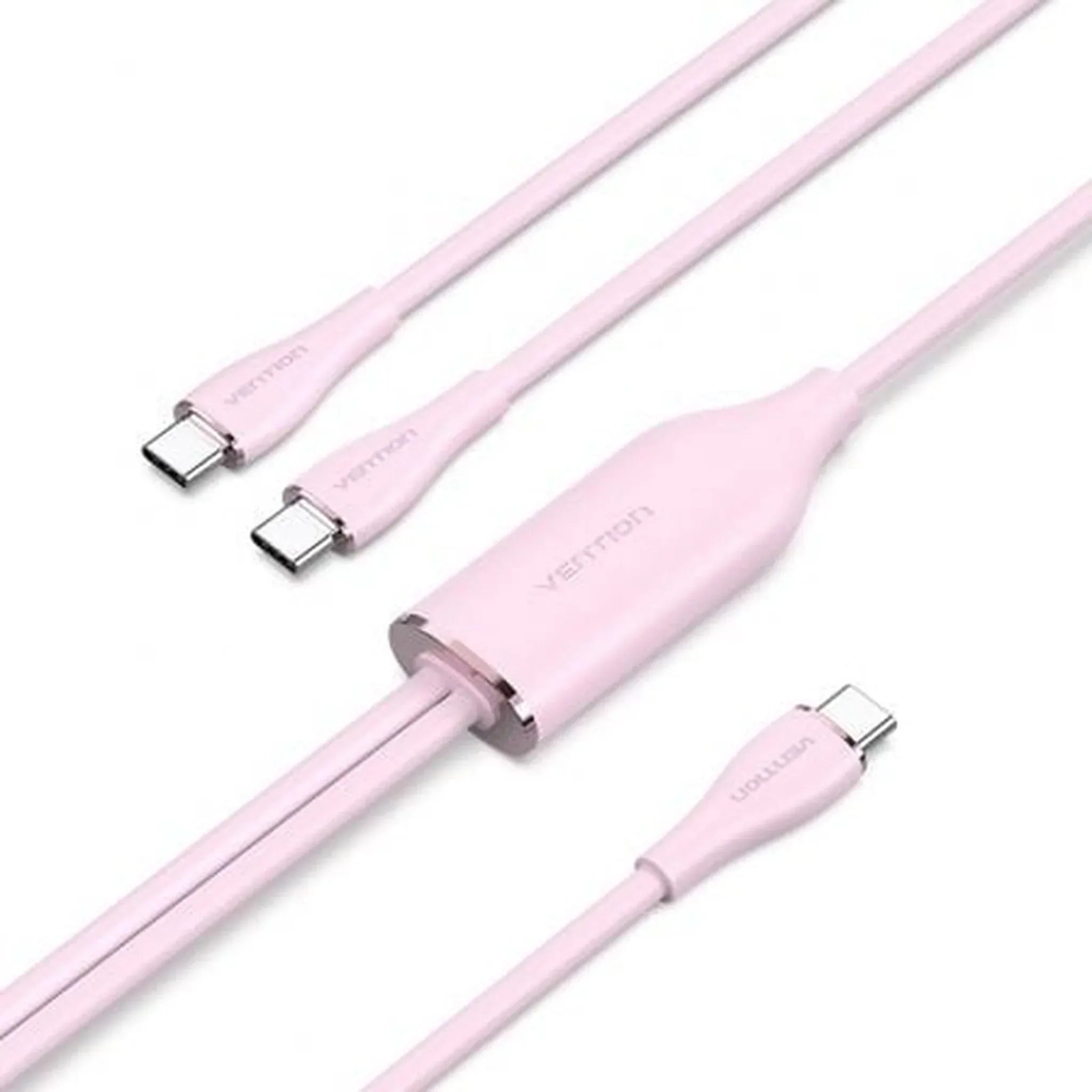 Cable USB Tipo-C Vention CTMPG/ USB Tipo-C Macho - 2 x USB Tipo-C Macho/ Hasta 100W/ 480Mbps/ 1.5m/ Rosa - PixelPlaza