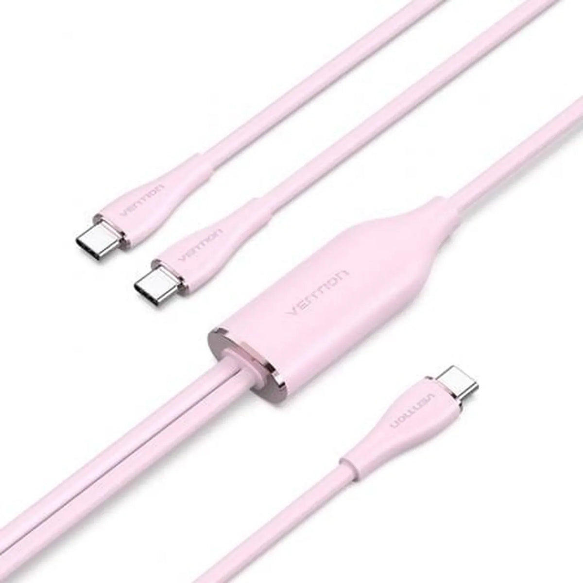 Cable USB Tipo-C Vention CTMPG/ USB Tipo-C Macho - 2 x USB Tipo-C Macho/ Hasta 100W/ 480Mbps/ 1.5m/ Rosa - PixelPlaza